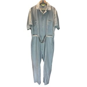 WALLS Vtg 60s 70s Jumpsuit One Piece Leisure wear Mr. Roper Disco LG‎ blue plaid